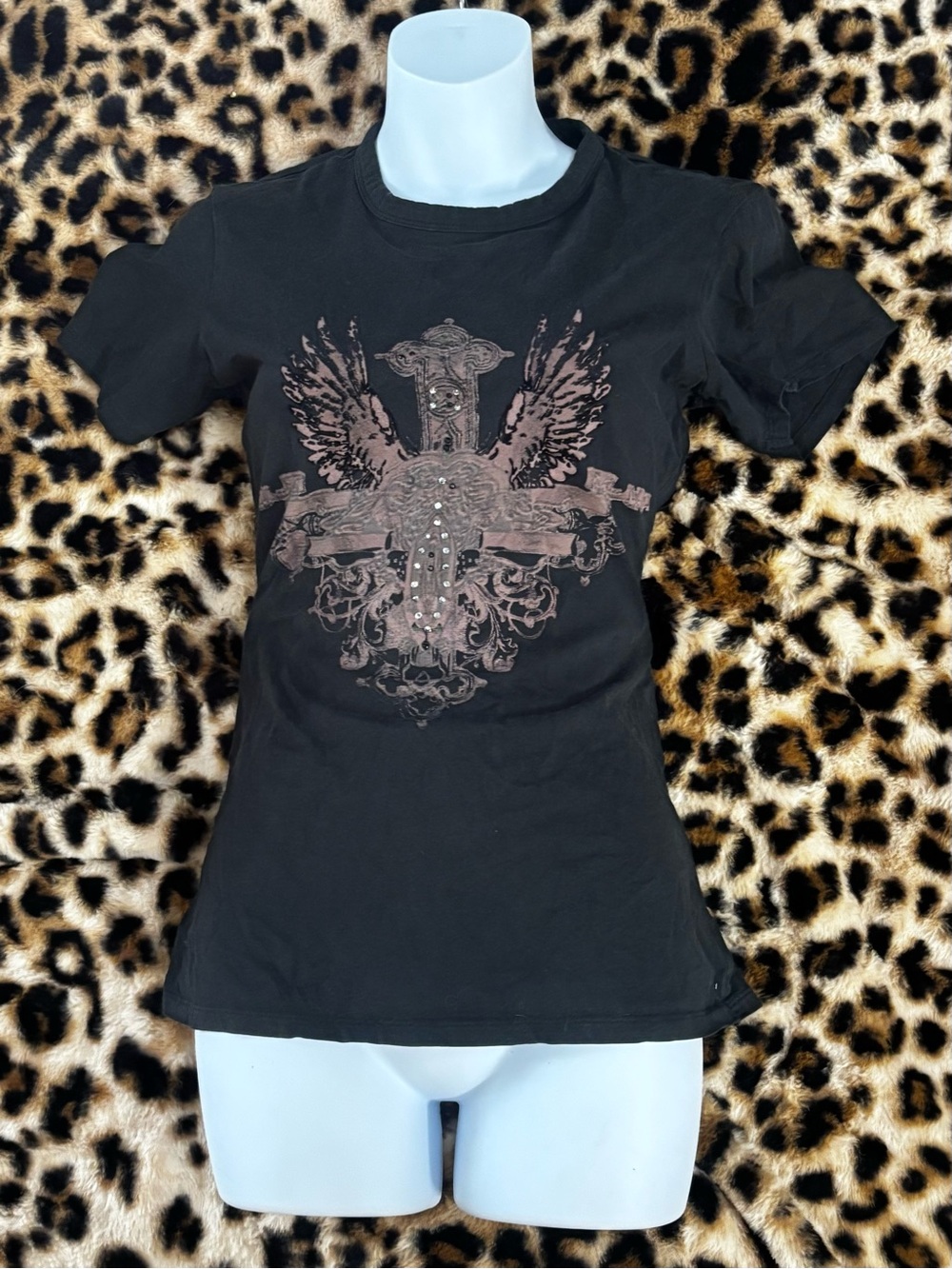 Y2K Women's Black Graphic Studded Tee